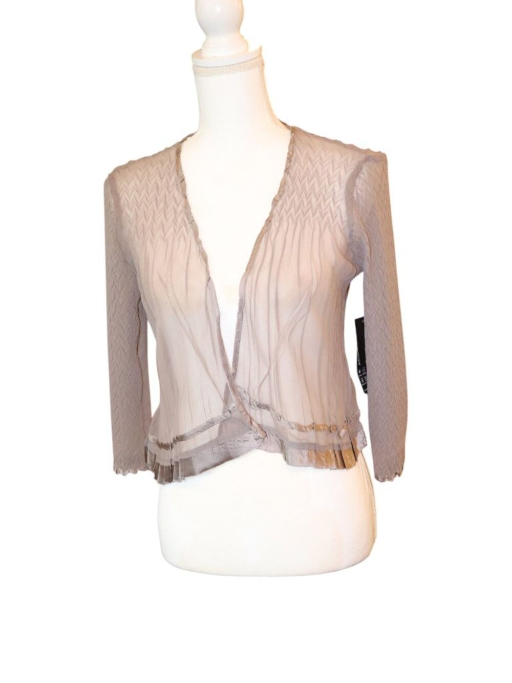 Komarov Sheer Pleated Oyster Shrug Jacket With 3/4 Sleeves Size S